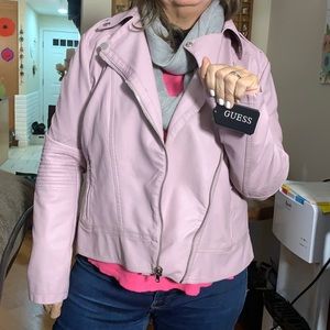 Guess Leather touch jacket with zipper, lilac pink